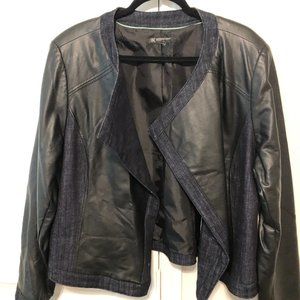 Denim Trim  Faux Leather Jacket